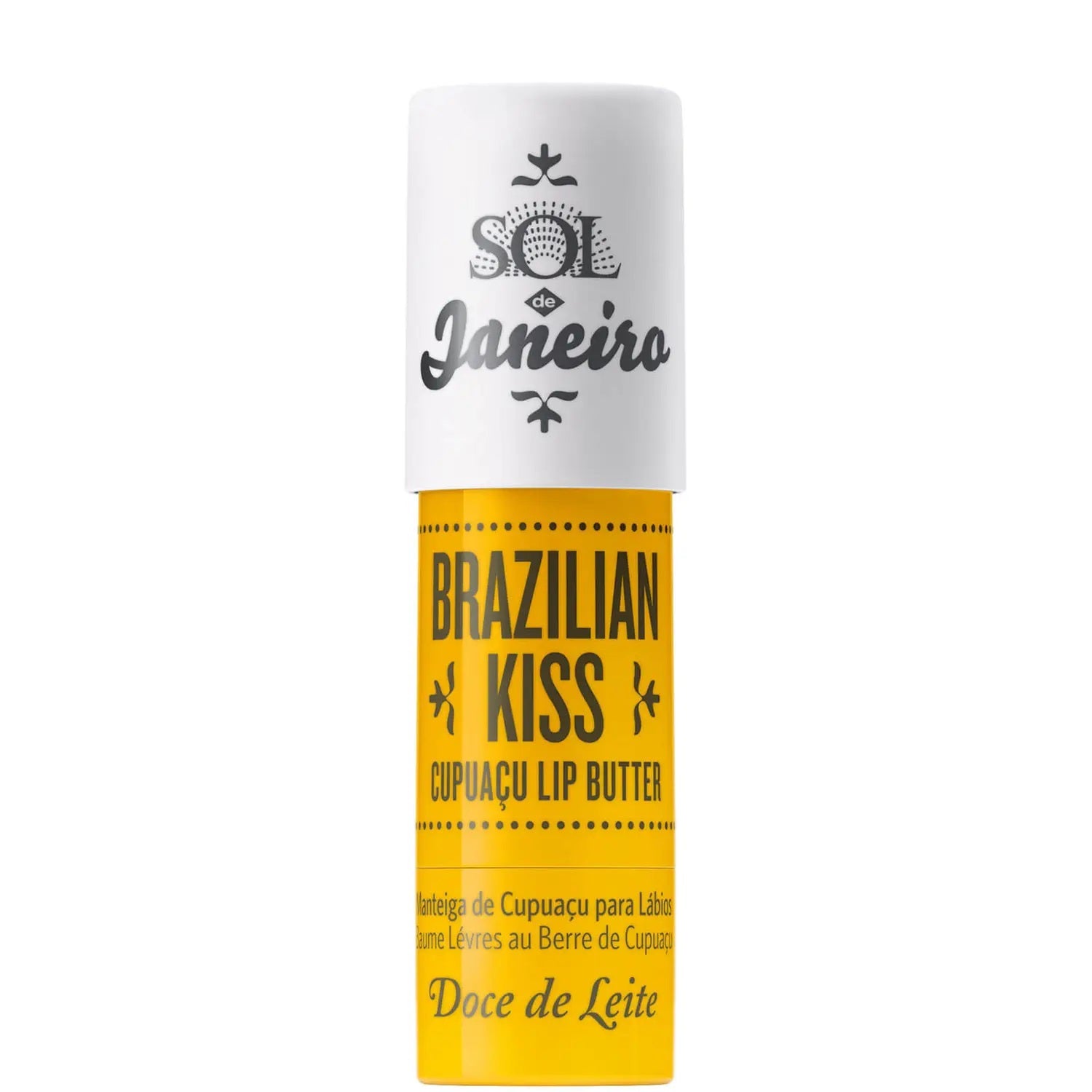 Sol de Janeiro Brazilian Kiss Cupuaçu Lip Butter in a small jar, showcasing the nourishing skin care product for lips.