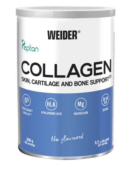 Weider Collagen Peptide Powder with Hyaluronic Acid in a 300g container, health and beauty supplement for skin and joint support